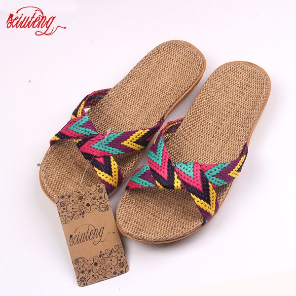 

2019 fashion flax home slippers indoor floor shoes cross belt silent sweat slippers for summer women sandals y200706, Black