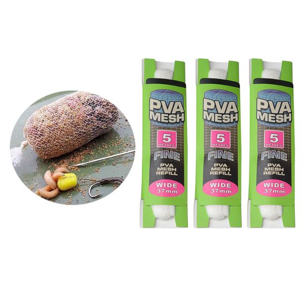 

3x 5m 37mm pva water-soluble fishing bait net refill stocking accs mesh bag