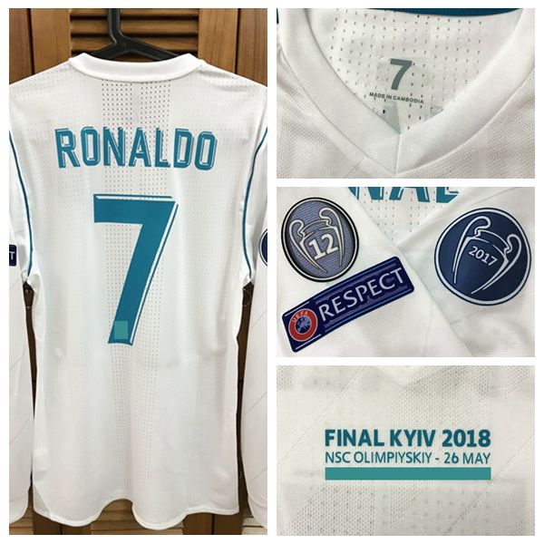 

rugby 17/18 match worn player issue home shirt jersey long sleeves ronaldo bale sergio ramos football rugby custom patches sponsor, Black;gray