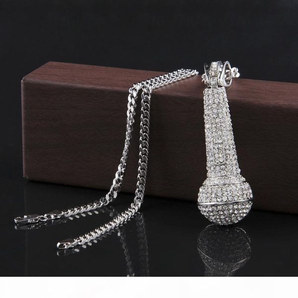 

mens iced out pendant necklace fashion microphone pendant hip hop necklace jewelry gold cuban chain necklace, Silver