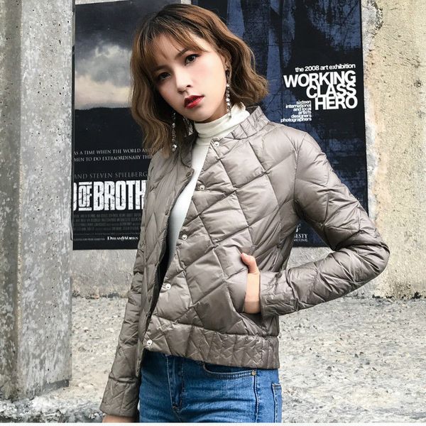 

new 2020 autumn winter white down jacket mujer women short parkas diamond ultra light coat female plus size underwear outerwear, Black