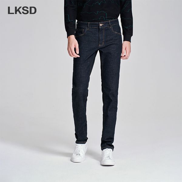 

lksd autumn winter new causal simple young men jeans fashion high waist straight ankel-length denim men's pants u17200073, Blue