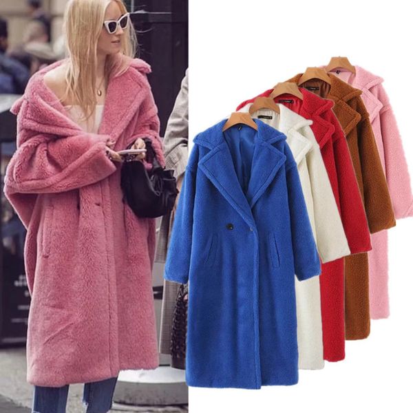 

thicken winter coat women 2020 long sleeve turn down collar lamb fur coat outerwear women fleece long jacket femme loose, Black