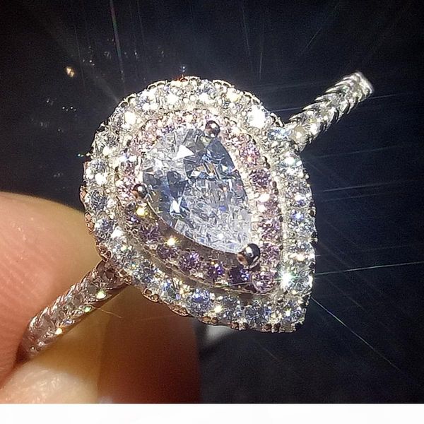 

o pure 925 sterling silver choucong stunning luxury jewelry pink &white sapphire cz diamond gemstones party wedding band ring for women, Slivery;golden