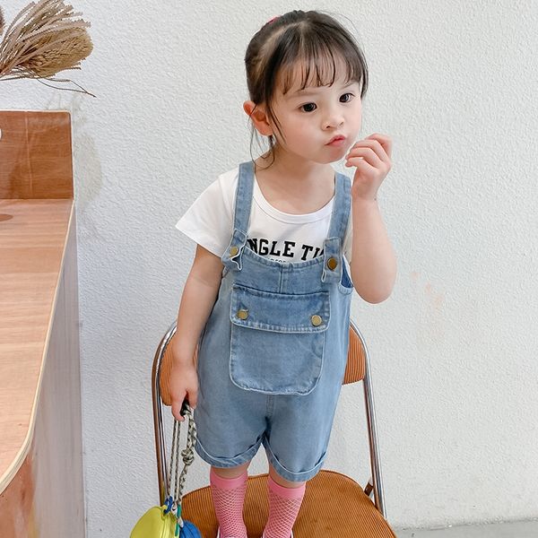 

qvw1a girls 2020 western style one-piece belt pants summer jeans children's small wings angel cute children's clothing jeans jumps, Blue