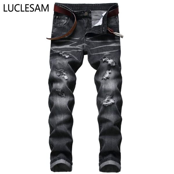 

skinny ripped mens straight jeans brand designer denim pants men casual hip hop streetwear male trousers vintage biker jeans 38, Blue