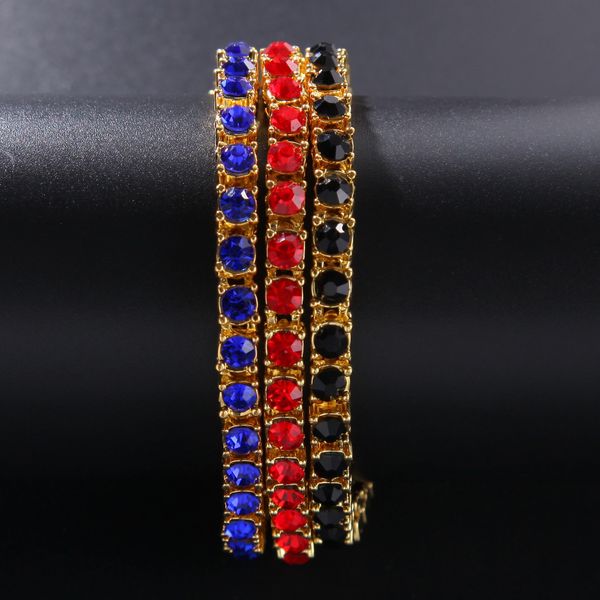 

men iced out 1 row rhinestones tennis bracelet hip hop full colored clear red blue black rhinestones bangles hq, Golden;silver