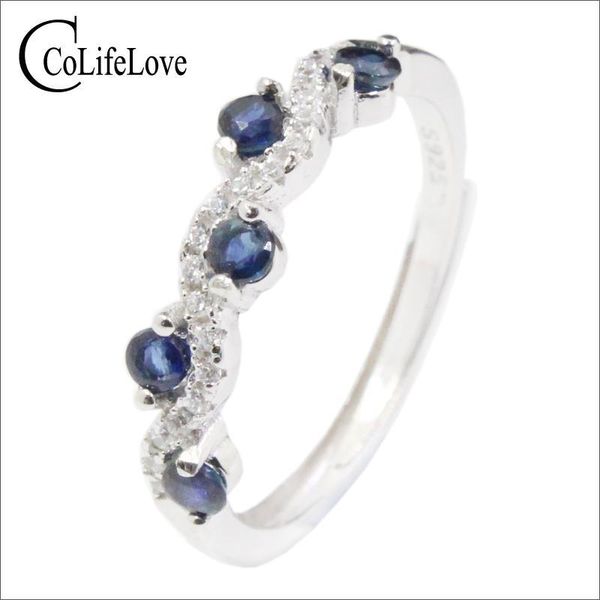 

colife jewelry 100% natural sapphire ring for engagement 5 pieces 2.5mm natural sapphire silver ring 925 sterling silver sapphire jewelry