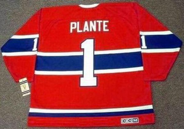 

мужчины женщины молодежь жак плант монреаль канадиенс 1959 vintage хоккей джерси вратарские огранки высшего качества любое имя любое число, Black;red