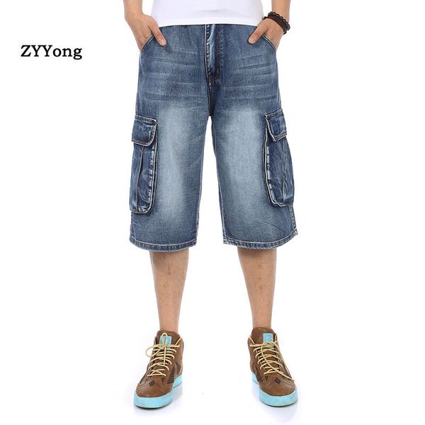

jeans men 2020 new summer modis multi-pocket men's blue denim shorts streetwear loose large size 30-46 straight denim shorts