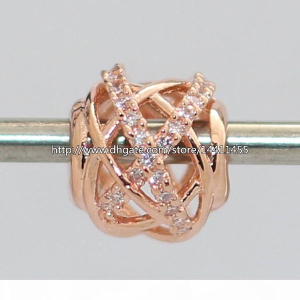 

925 Sterling Silver & Rose Gold plated Galaxy Charm Bead with Clear Cz Fits European Pandora Jewelry Bracelets & Necklaces Necklaces