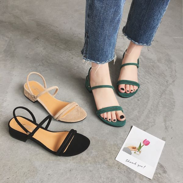 

2020 new korean style chic mid-heel sandals women's two wear roman retro simple wild thick heel women's shoes, Black