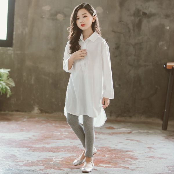 

girls' autumn clothes new 2019 korean style girls' long white loose shirt dress shirt dress parent-child clothes ins6750, White;black