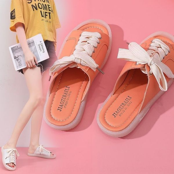 

лето 7xhek тапочки женщин открытый плоский носок открытый носок сандалии 2020 новый студент мода шнуровке сандалии и обувь slippersslippersw