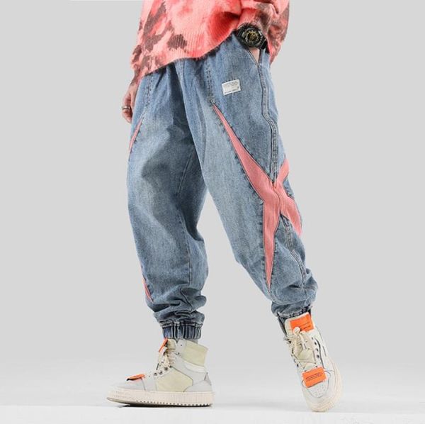 

plus size 4xl fashions hip hop jeans men 2020 korean style loose baggy jeans streetwear jogger mens denim trousers w869, Blue