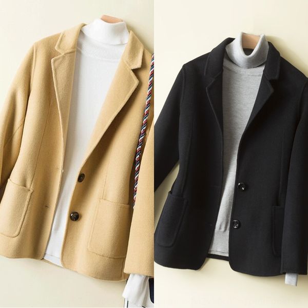 

2020 new small suit woolen women's regular slim-fit high-looking slim cashmere wool coat double-sided coat for women, Black