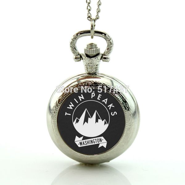 

twin peaks watch glass locket necklace vintage bronze pocket watch necklace, Silver