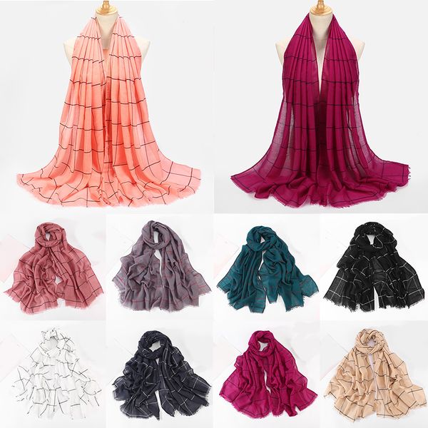 

ethnic clothing women muslim hijab scarf plaid stripes islamic shawls wrap 180*80cm classic long cross strips cotton voile headscarf headwra, Red