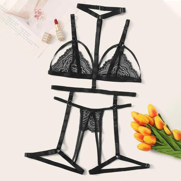 

lingerie bra setplus size lace lingerie bra+thong+garter underwear bra set g-string underwear nightwear & brief sets #3, Red;black