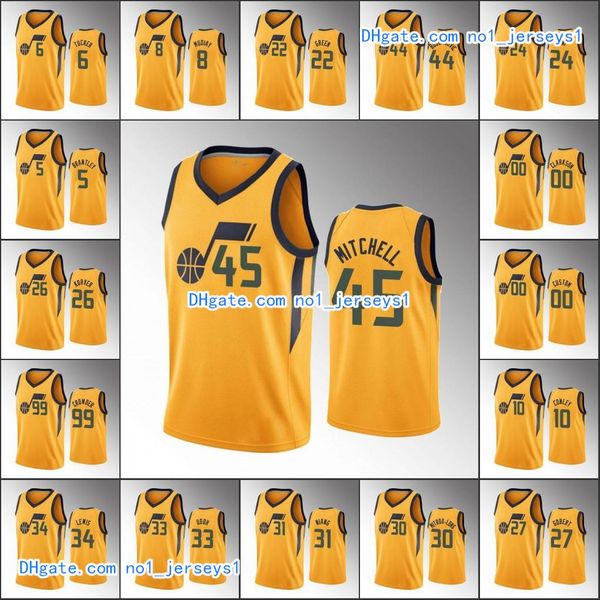 

utah jazz men donovan mitchell bojan bogdanovic rudy gobert jor dan clarkson statement nba yellow custom jersey, Black