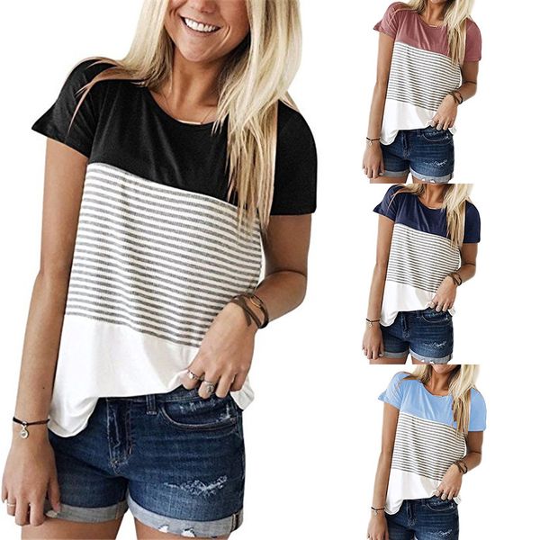 

women's t-shirt women 2021 o-neck summer fashion short sleeve striped t shirts female casual, White