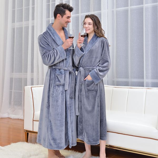 

2019 stitching flannel nightgown men's and women's long bathrobe pajamas pajamas flannel nightgown bathrobe, Black;brown