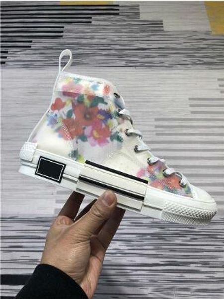 

19ss new flowers technical canvas b23 b24 high sneakers in oblique mens brand b23 designer shoes mens and womens fashion sneakers ck001, Black