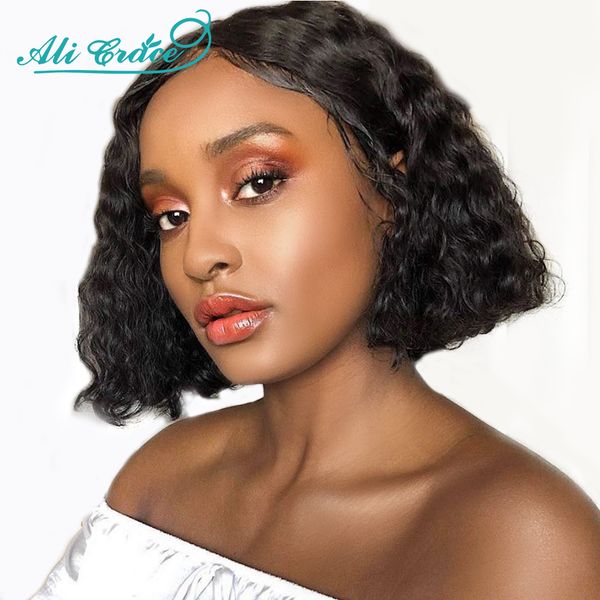 

ali grace brazilian wavy curly wig 10inch lace part lace front wigs wavy human hair wigs with baby hair wigs, Black