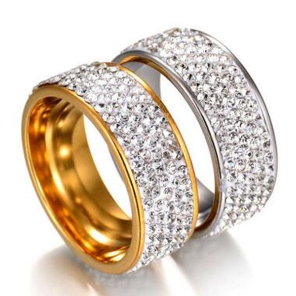 

316l 5 ряды кристалл кольцо серебро золото стальные кольца ленточные кольца из нержавеющей стали для женщин для мужчин обручальные кольца по, Golden;silver
