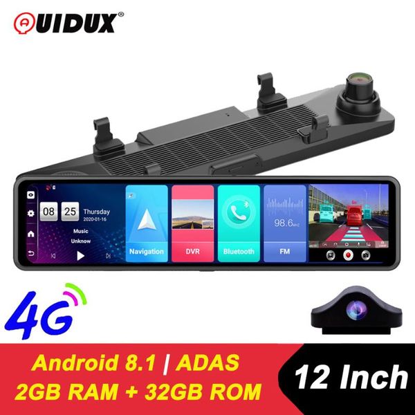 

quidux 12 inch 4g car mirror dvr gps navigation 2g + 32g rom android 8.1 dash cam video recorder fhd 1080p rearview mirror car dvr