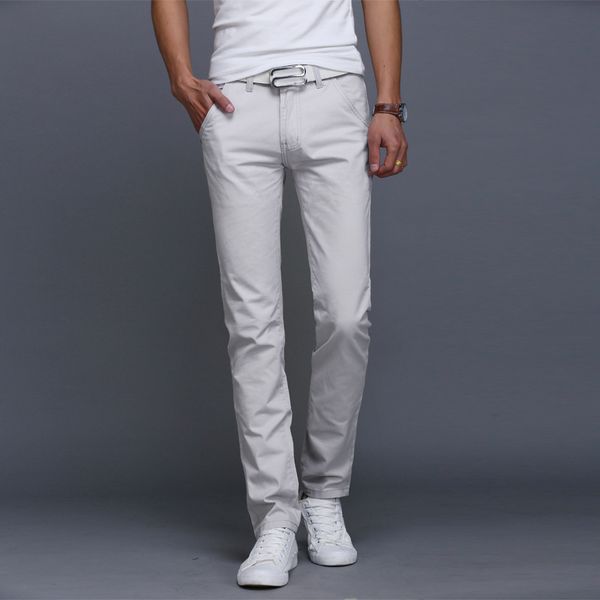 

pants men casual skinny solid color straight trousers slim male 89% cotton, Black