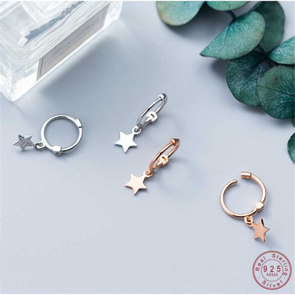 

wantme real 100% 925 sterling silver star pentagram stud earrings for women cute ear clip jewelry gift for teen girls wholesale, Golden;silver