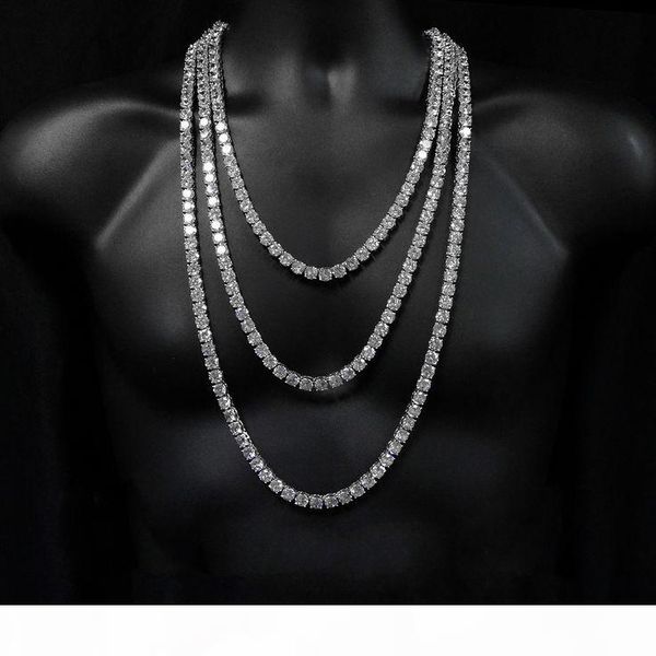 

2019 hip hop tennis chain necklace with cz paved for men jewelry with white gold plated long chain tennis necklace mens jewelry, Silver