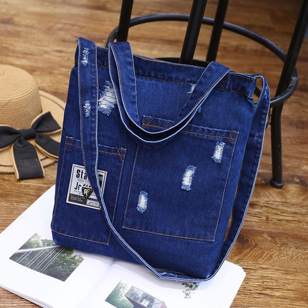 

new fashion womens denim shoulder bag cowgirl shopping bag ladies and women torn jeans school design books bag casual handbag