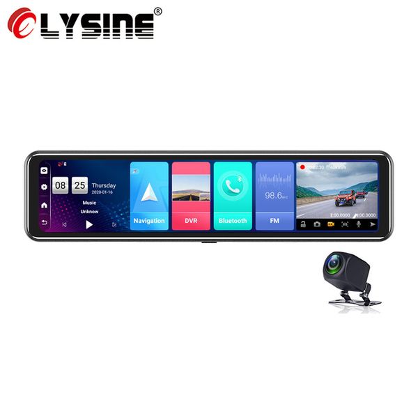 

olysine 12'' 4g android mirror 2ch car dvr wifi gps navi adas dash cam 3 split screen rear view mirror camera video recorder