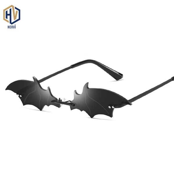 

small cat eye sunglasses women new rimless punk sun glasses bat shape unique eyeglasses men uv400, White;black