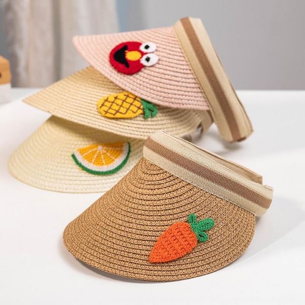 

children's empty-fruit straw summer travel sun-proof sun-shading baby straw korean style boys and girls sun hat fruit hat, Yellow