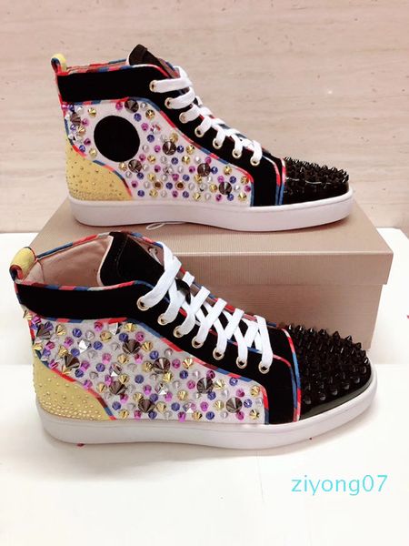 

original vogue new graffiti red bottom sneakers for men women luxury designer golden studded spikes flat mens casual trainers lllz07, Black