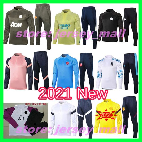 

2020 2021 bayern real madrid men training suit 20/21 football jerseys olympique de marseille paris ajax manchester franc tuta survet, Black