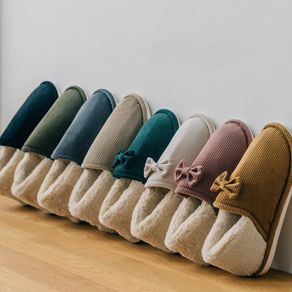 

slippers winter home shoes men warm solid cotton indoor anti slip wear-resistant couple fashion thick bottom full package, Black