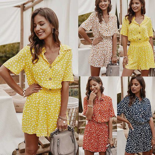 

сыпучие горошек повседневная женщины игровая одежда отложным ошейники кнопки rompers ladies эпикировка summer beach, Black;white