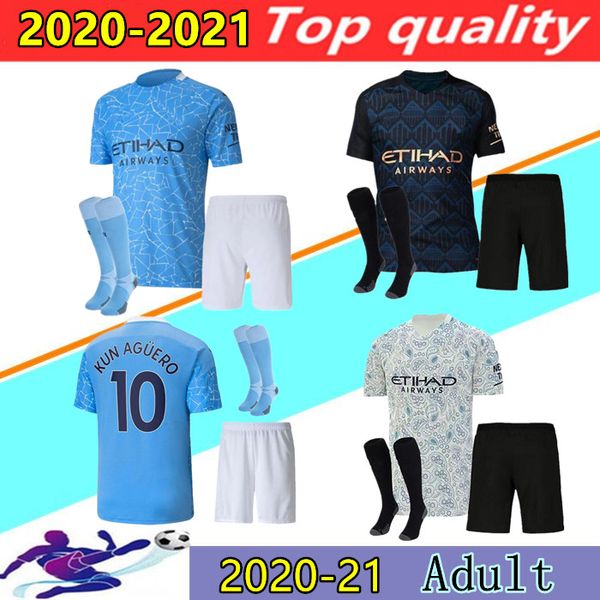 

2020 2021 manchester kun aguero soccer jersey city kits 20/21 sane silva mahrez de bruyne g.jesus football shirt uniforms, Black;yellow