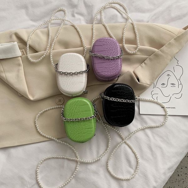 

mini box design crocodile pattern pu leather crossbody bags for women 2020 summer shoulder handbags with pearl shoulder belt