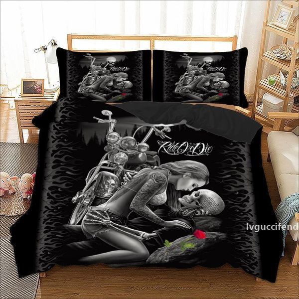 

gothic skull bedding set twin full  king double sizes duvet cover with pillow cases rider girl bed linens set