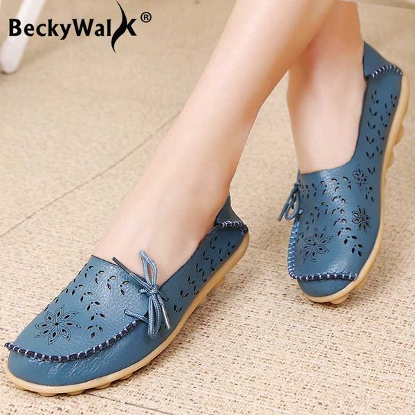 

women's casual shoes genuine leather spring summer flats shoes woman loafers female moccasins cut-outs ladies wsh2671, Black