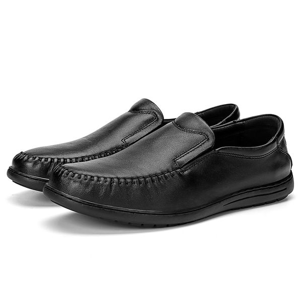 

huchao new 2020 men casual shoes leather summer breathable luxurious brand flat outdoor shoes for men drop shipping, Black