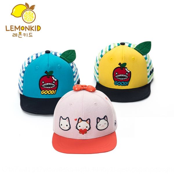 

korean children's summer baseball sun sun hat cute bow cat baseball cap girls fashion hat sunshade cap, Yellow