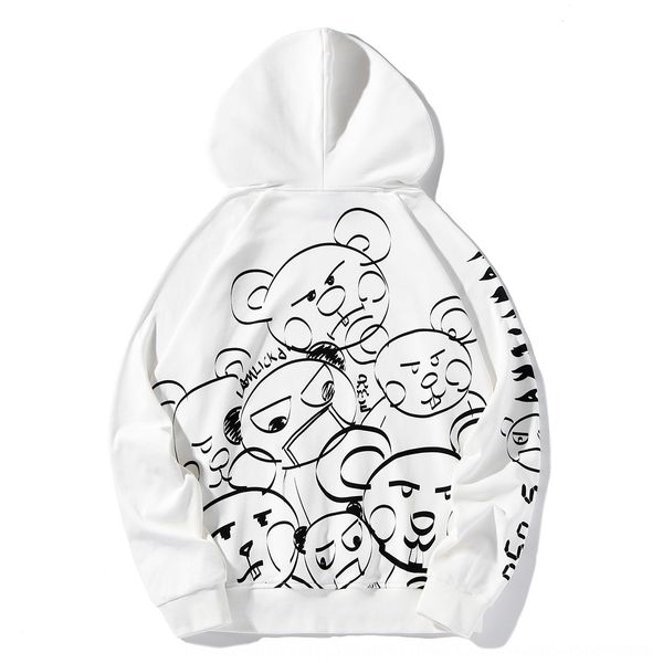 

spring new cartoon panda printed hoodie trendy men and women couple loose large size coat hip hop pullover coat pullover sweater, Black