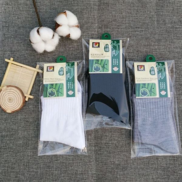 

men's bamboo label mid-length autumn and winter solid color sports and stockings stockings socks gift independent packaging socks, Black