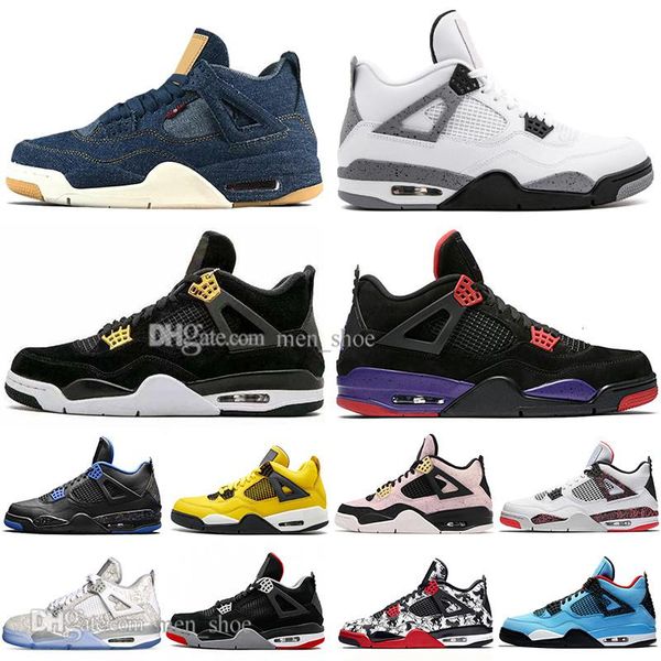 

fashion bred 4 4s what the cactus jack laser wings mens basketball shoes denim blue pale citron men sport designer sneakers us 5.5-13